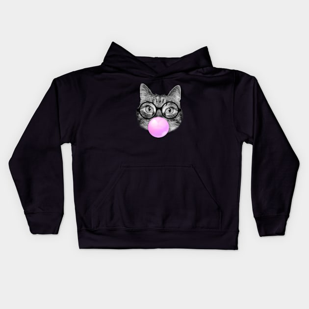 Funny cat blowing a pink bubble gum Kids Hoodie by Purrfect